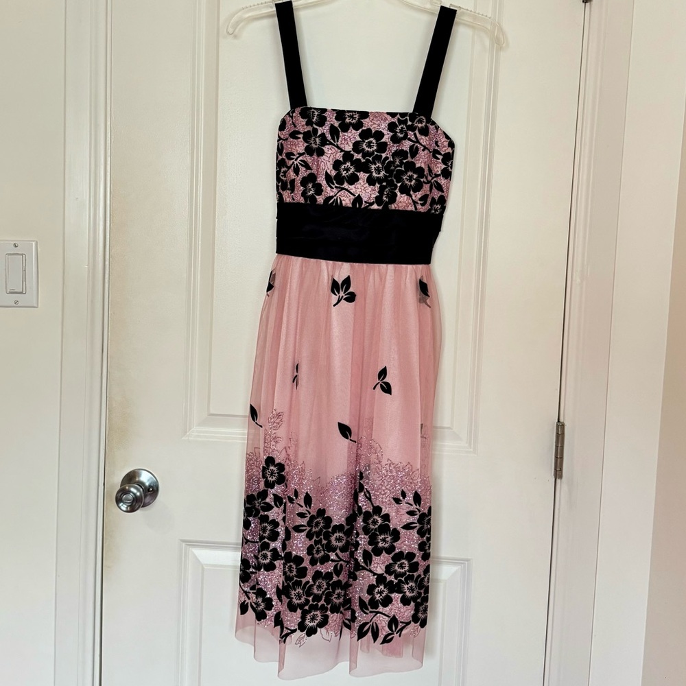 Womens Fancy Formal Pink Black Glitter Lace Dress Size 6